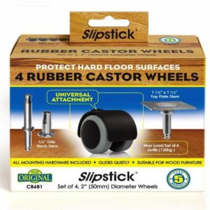 Slipstick CB681 Rubber Castor Wheels 2 Inch/ 50mm Diameter Wheels, Black/Grey, Pack of 4