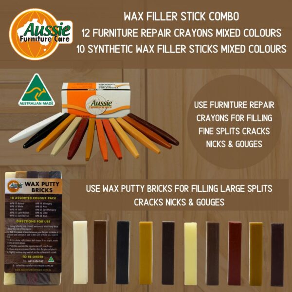 Aussie Furniture Care Wax Filler Sticks Combo Wood Tones New Main