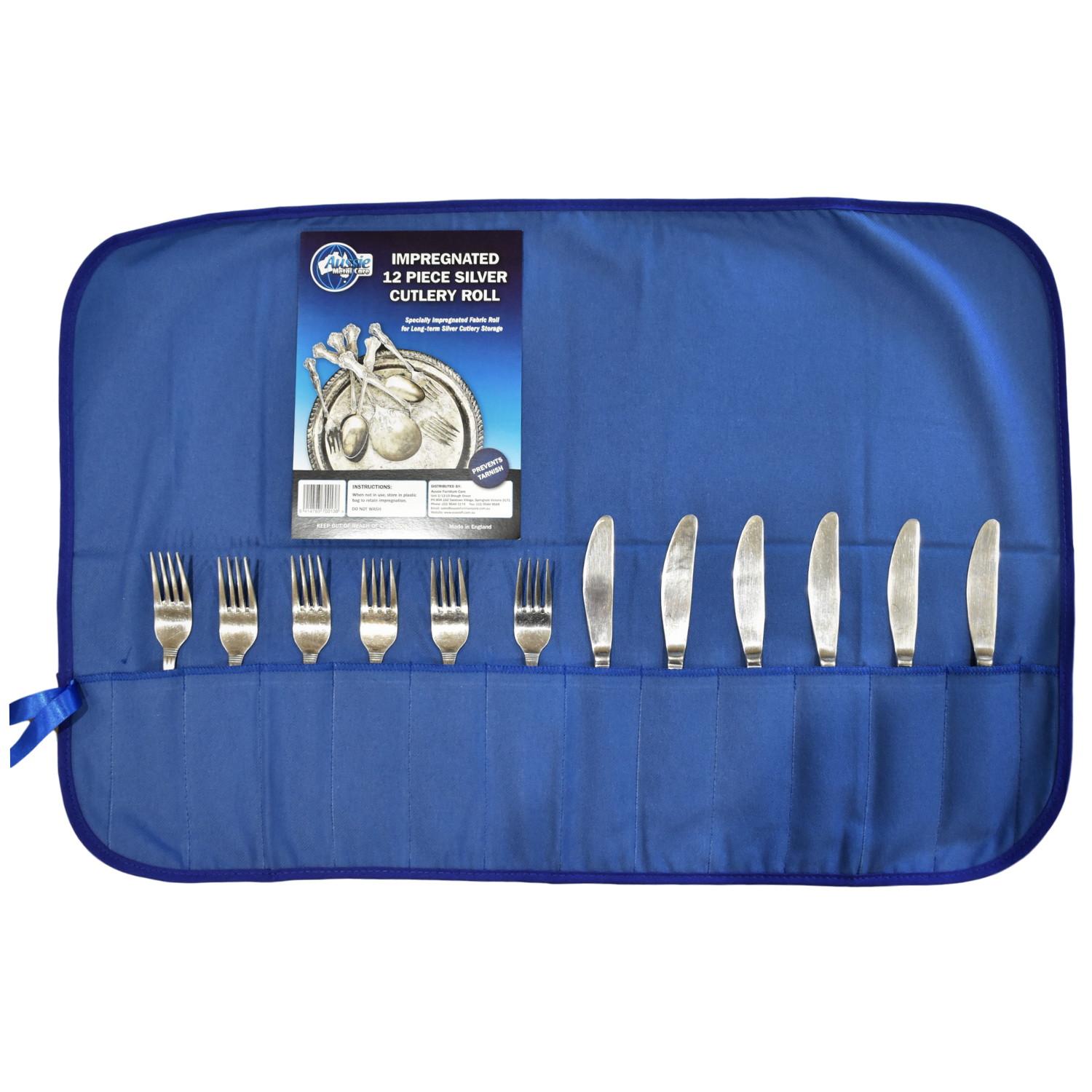 Silver Cutlery Storage Roll with Cutlery in It