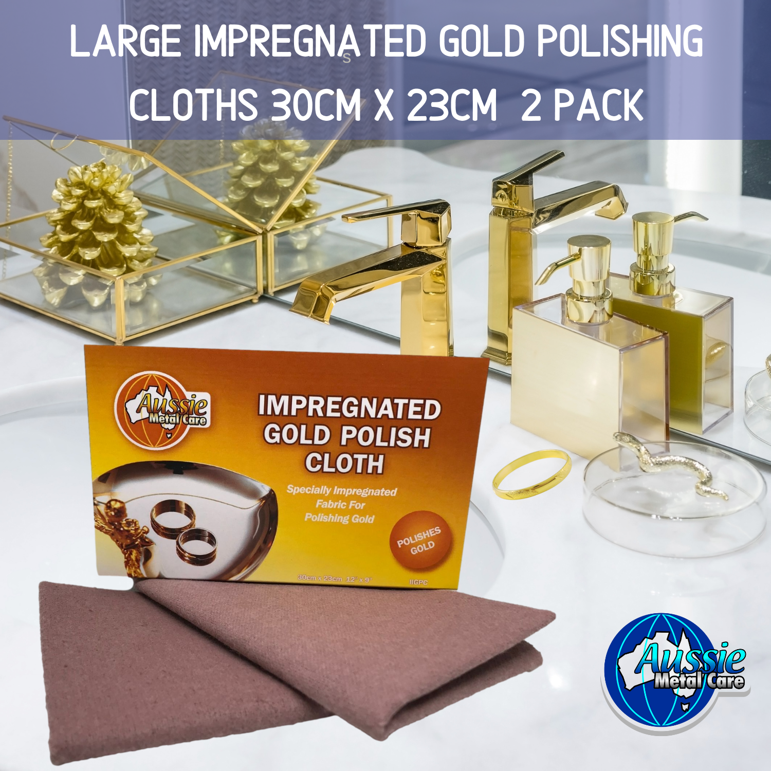 AMC Gold Polishing Cloths For Gold Tapware & Jewellery 2 Pack